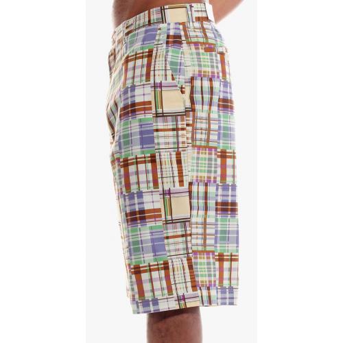 Stacy Adams White / Multi Color Plaid Classic Fit Cotton Cargo Shorts SA-201